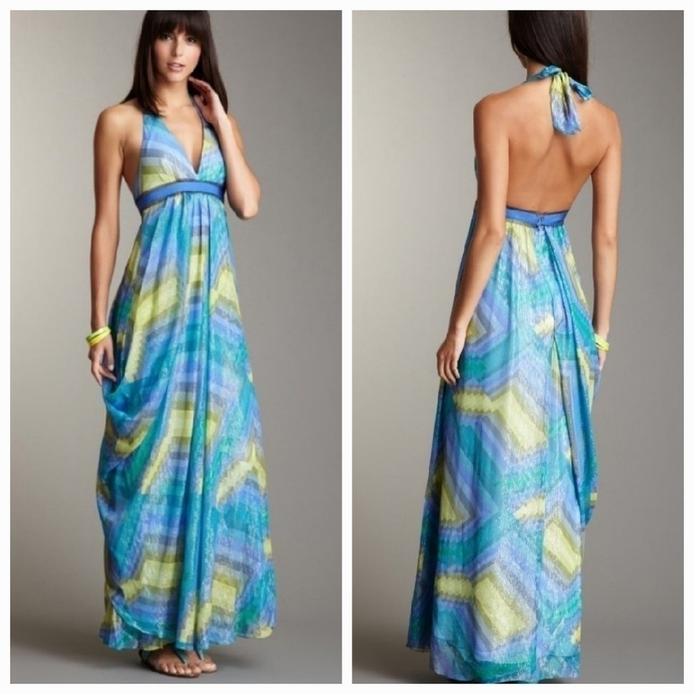 BCBG MAXAZRIA BRIGHT CHAMBRAY PRINTED Silk Dress